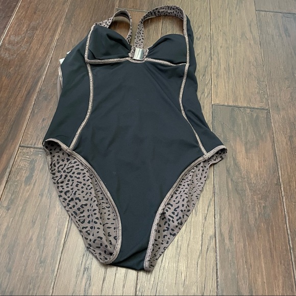 Calvin Klein leopard print One Piece swimsuit brown black spots size 8 - Picture 4 of 6